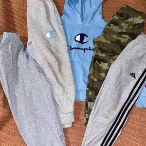 Boys Size 6 Lot: Champion Hoodie + 4 Champion & Adidas Sweatpants Joggers